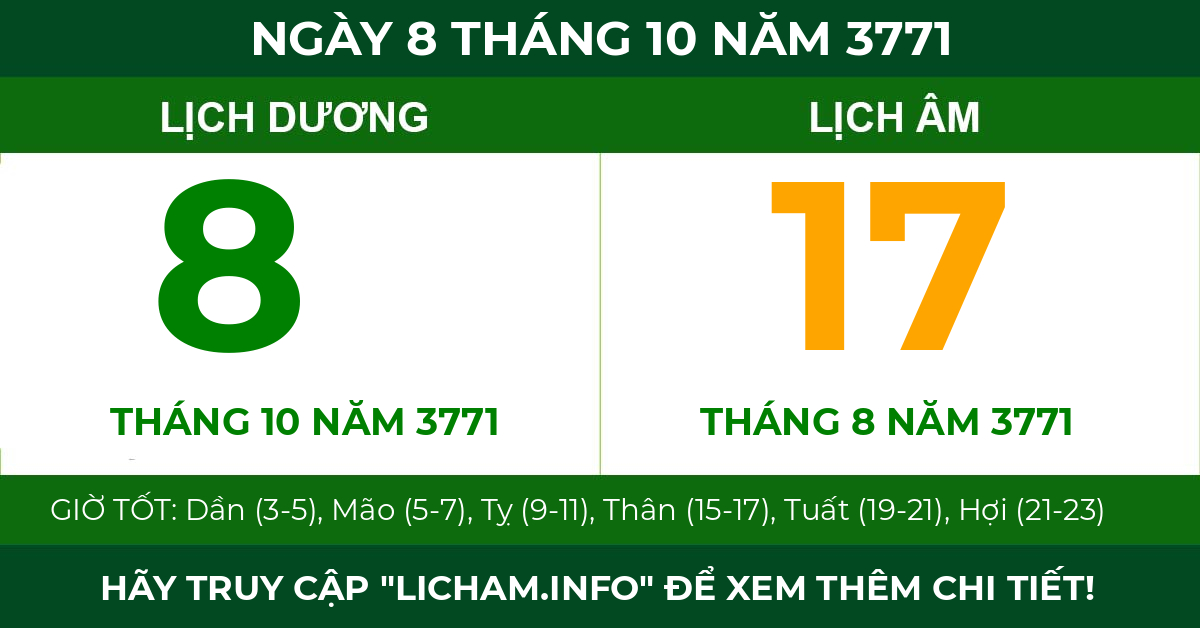 lịch âm ngày 8 tháng 10 năm 3771