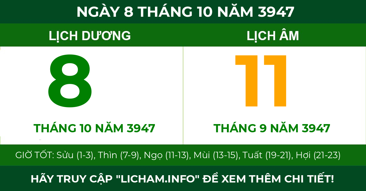 lịch âm ngày 8 tháng 10 năm 3947