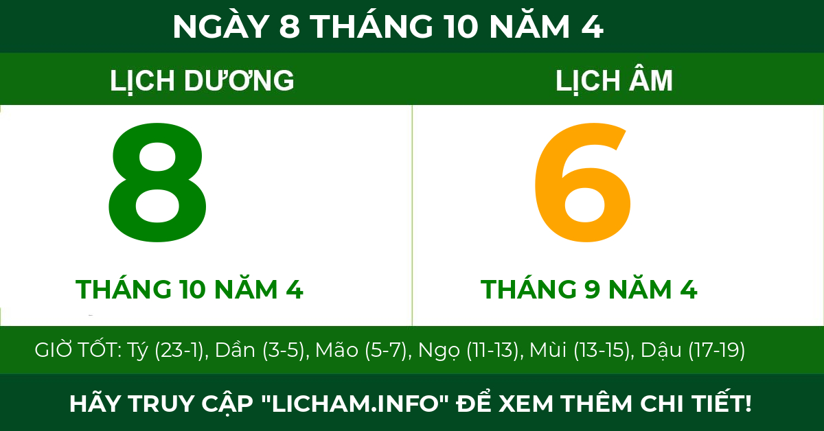 lịch âm ngày 8 tháng 10 năm 4
