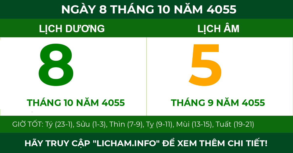 lịch âm ngày 8 tháng 10 năm 4055