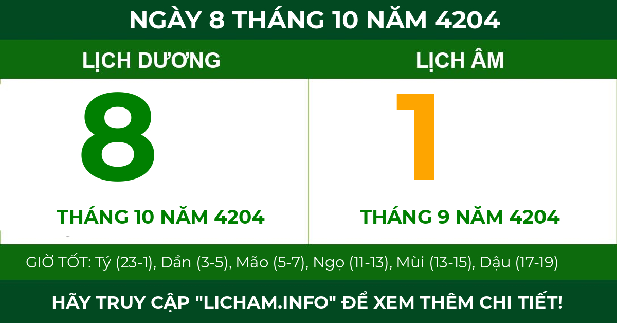 lịch âm ngày 8 tháng 10 năm 4204