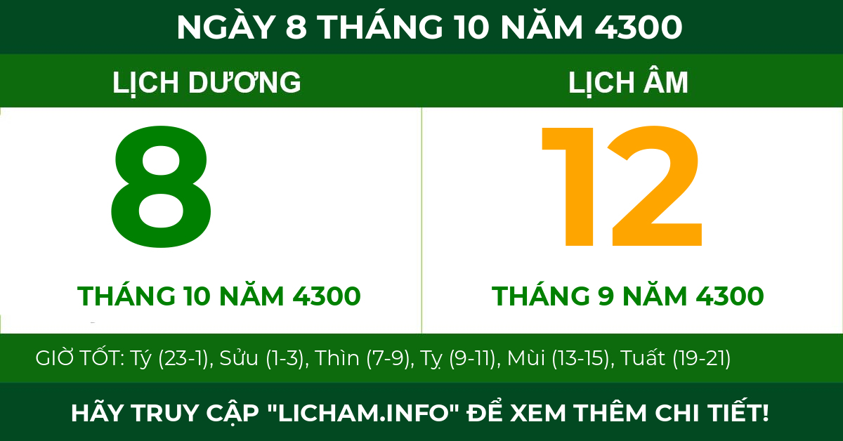 lịch âm ngày 8 tháng 10 năm 4300