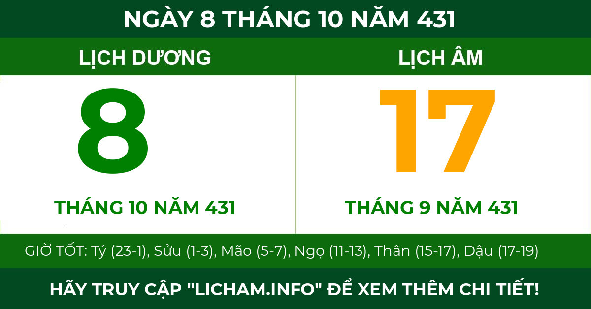lịch âm ngày 8 tháng 10 năm 431