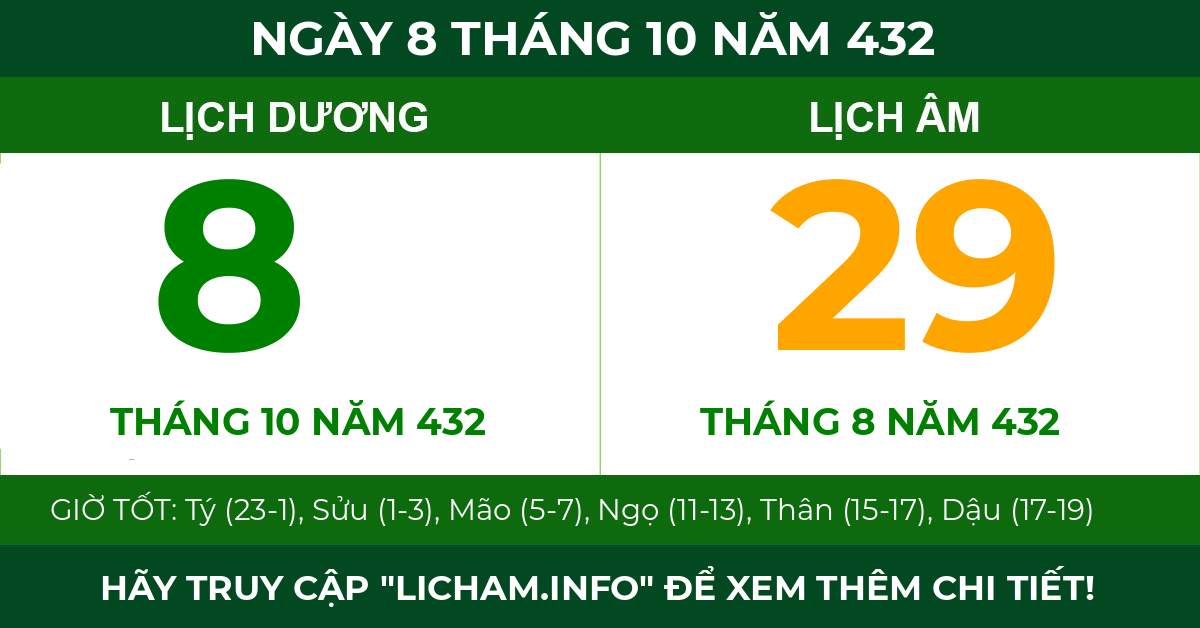 lịch âm ngày 8 tháng 10 năm 432