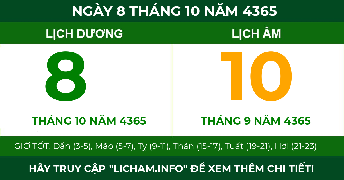 lịch âm ngày 8 tháng 10 năm 4365