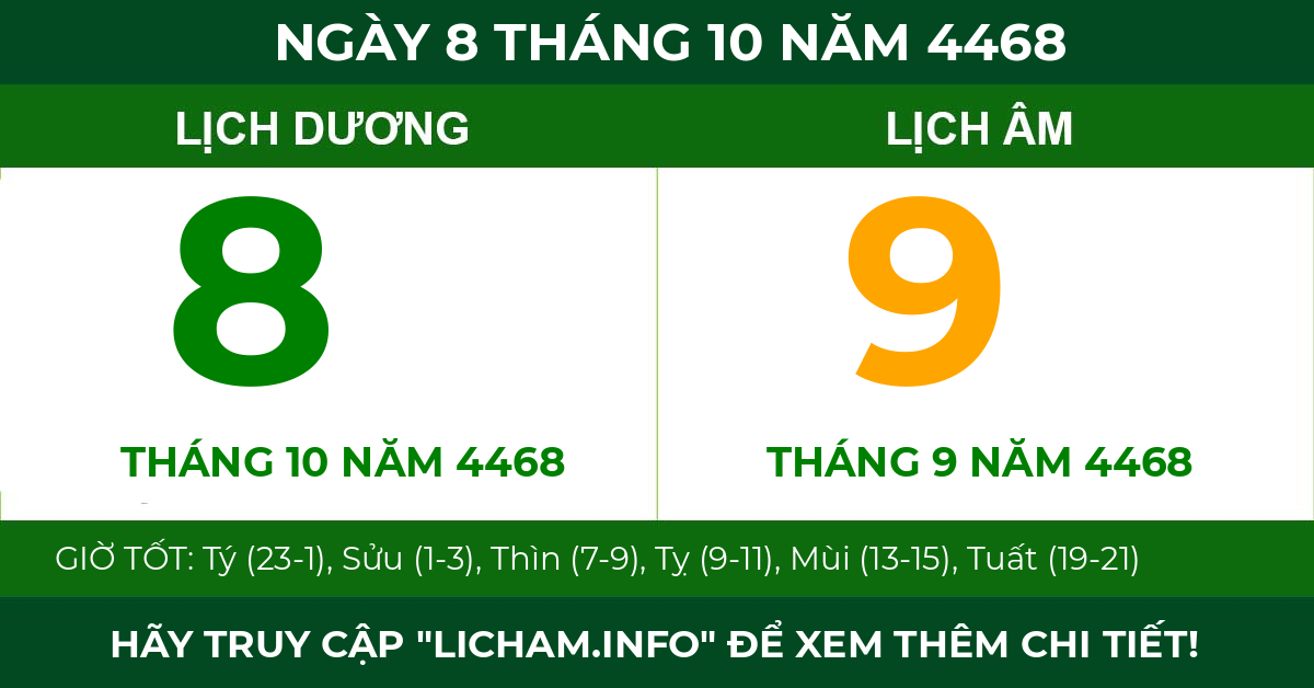 lịch âm ngày 8 tháng 10 năm 4468