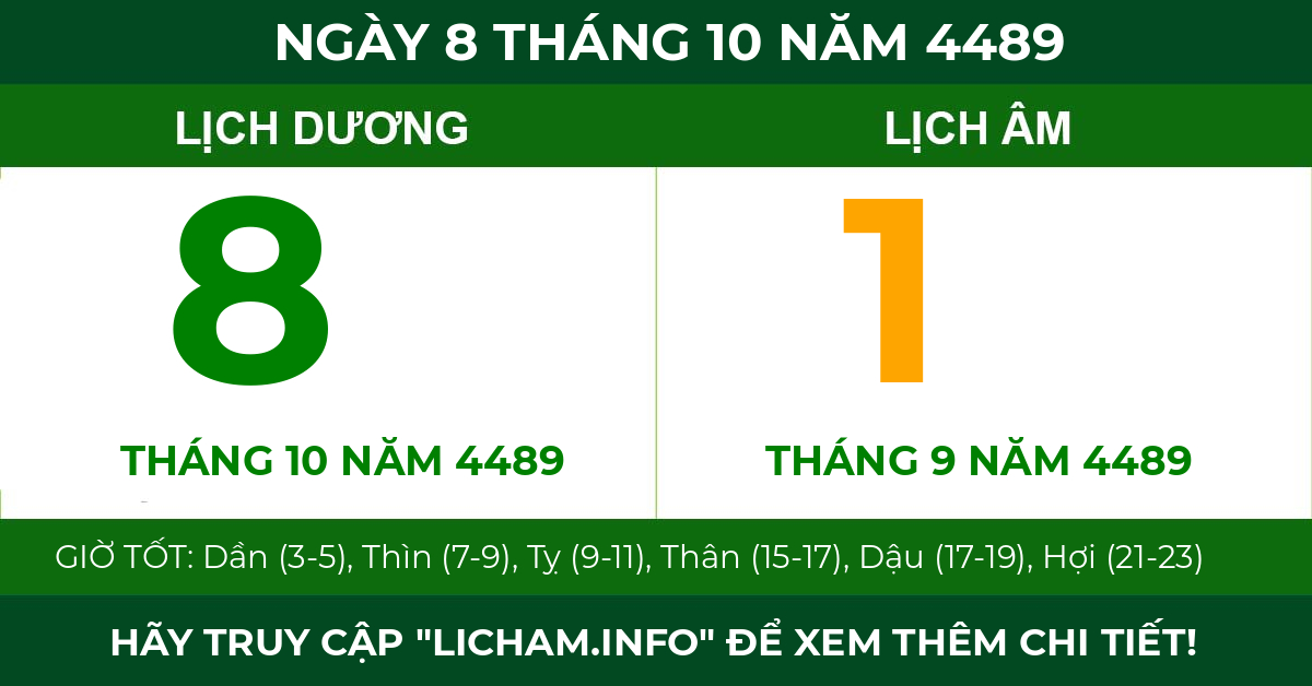lịch âm ngày 8 tháng 10 năm 4489