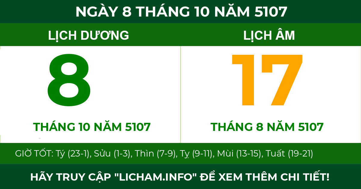 lịch âm ngày 8 tháng 10 năm 5107