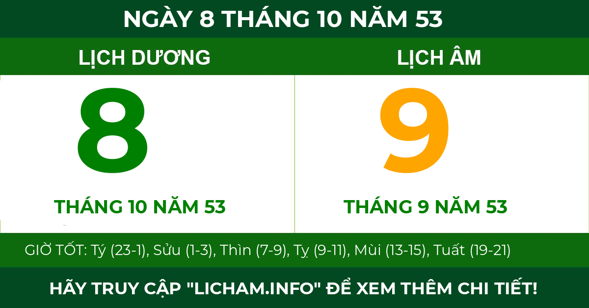 lịch âm ngày 8 tháng 10 năm 53