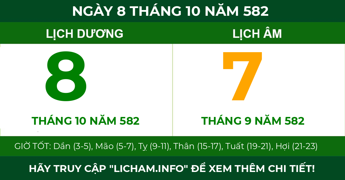 lịch âm ngày 8 tháng 10 năm 582