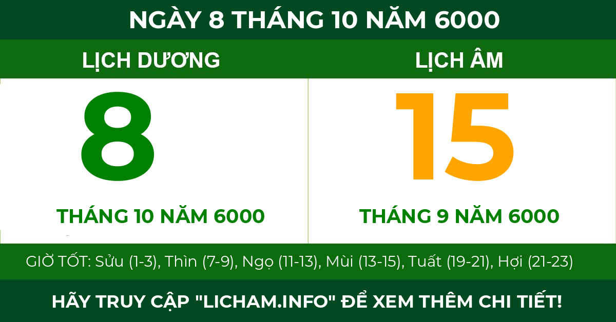 lịch âm ngày 8 tháng 10 năm 6000