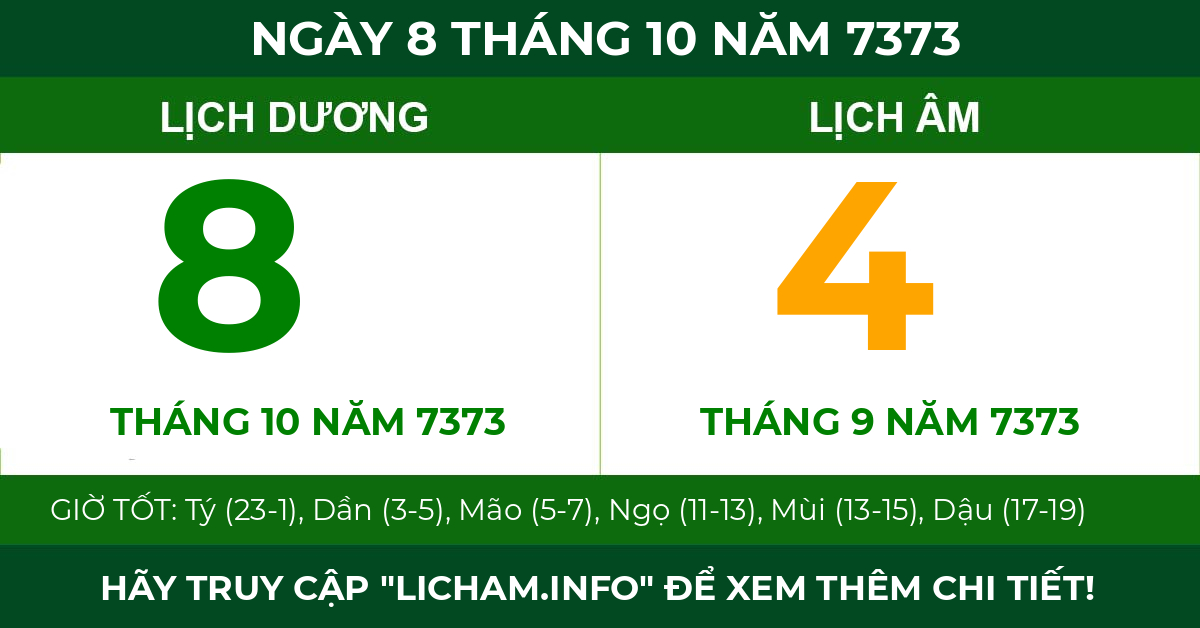 lịch âm ngày 8 tháng 10 năm 7373