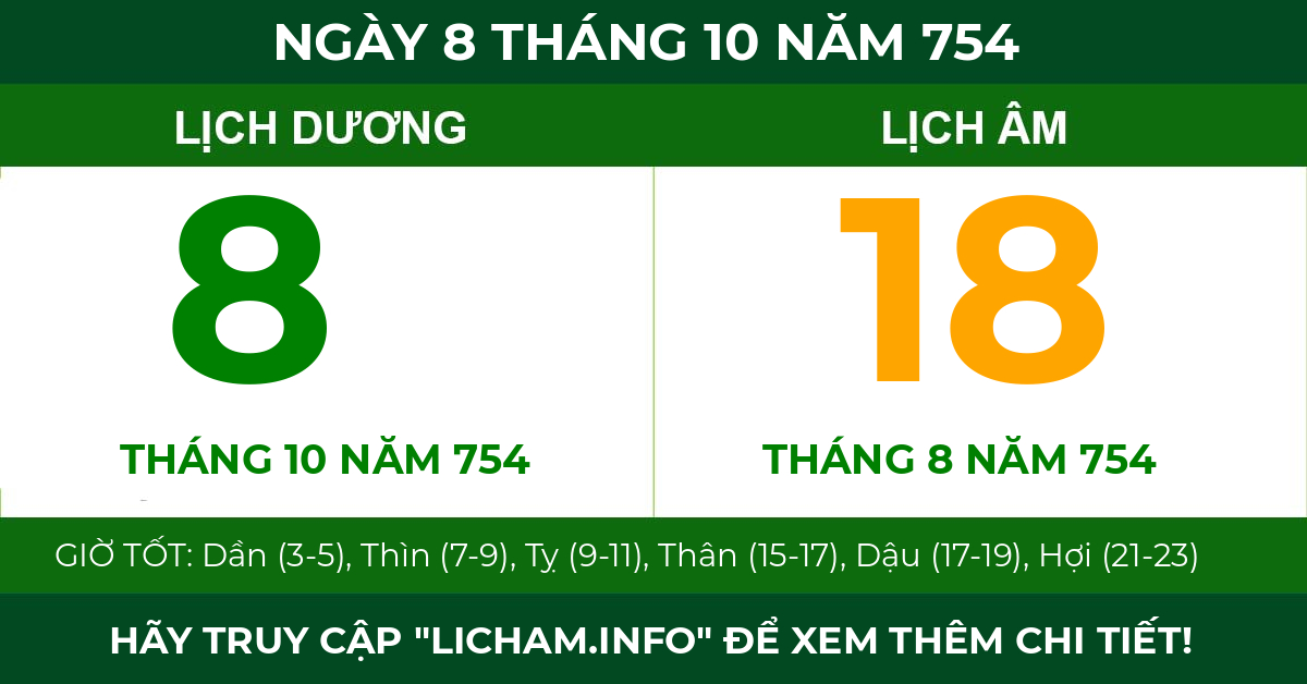 lịch âm ngày 8 tháng 10 năm 754