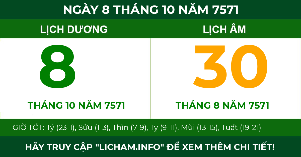 lịch âm ngày 8 tháng 10 năm 7571