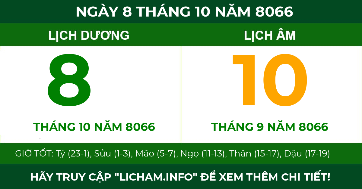 lịch âm ngày 8 tháng 10 năm 8066