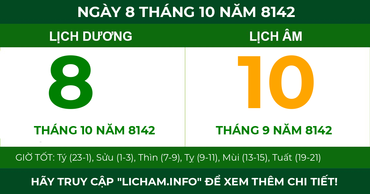 lịch âm ngày 8 tháng 10 năm 8142