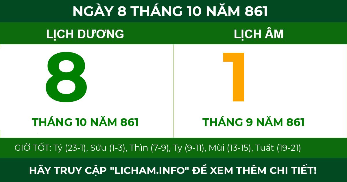 lịch âm ngày 8 tháng 10 năm 861