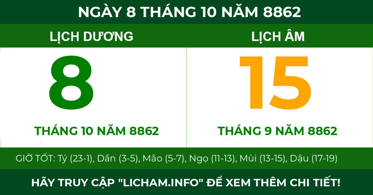 lịch âm ngày 8 tháng 10 năm 8862