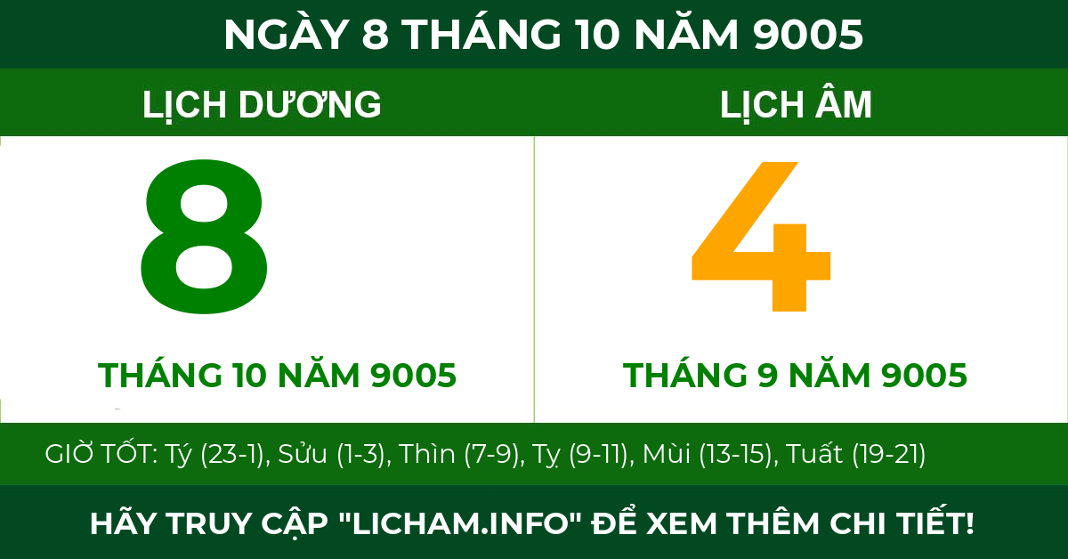 lịch âm ngày 8 tháng 10 năm 9005