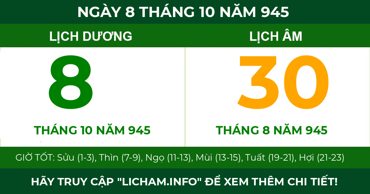 lịch âm ngày 8 tháng 10 năm 945