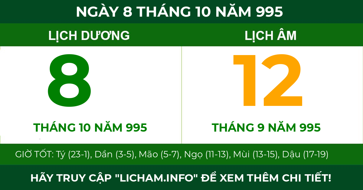 lịch âm ngày 8 tháng 10 năm 995