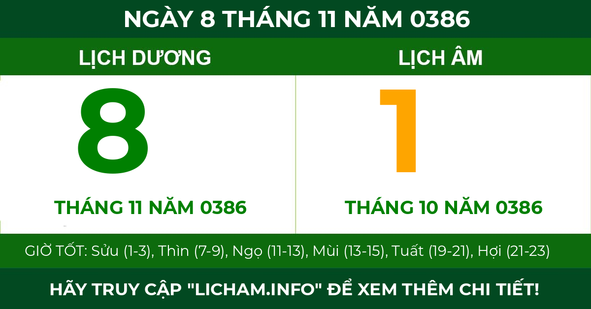 lịch âm ngày 8 tháng 11 năm 0386