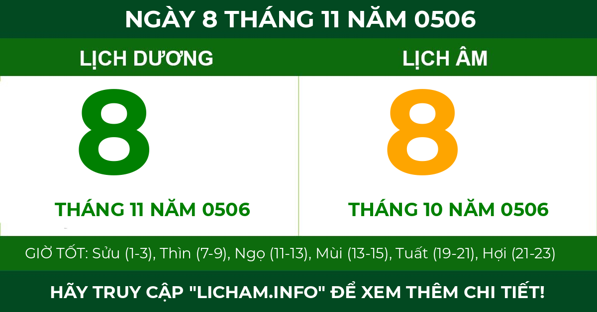 lịch âm ngày 8 tháng 11 năm 0506