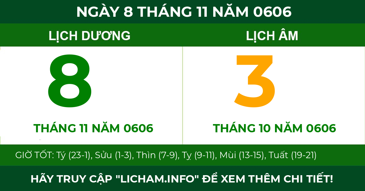 lịch âm ngày 8 tháng 11 năm 0606