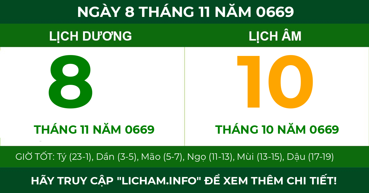 lịch âm ngày 8 tháng 11 năm 0669