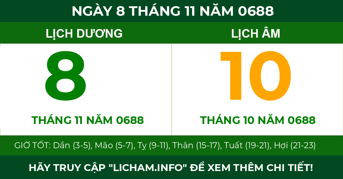 lịch âm ngày 8 tháng 11 năm 0688