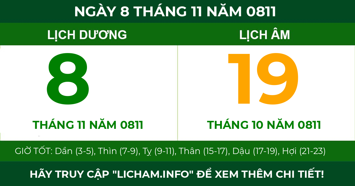 lịch âm ngày 8 tháng 11 năm 0811
