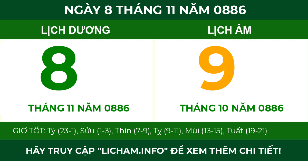 lịch âm ngày 8 tháng 11 năm 0886