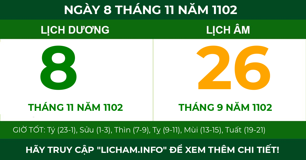 lịch âm ngày 8 tháng 11 năm 1102