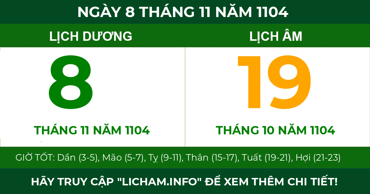 lịch âm ngày 8 tháng 11 năm 1104