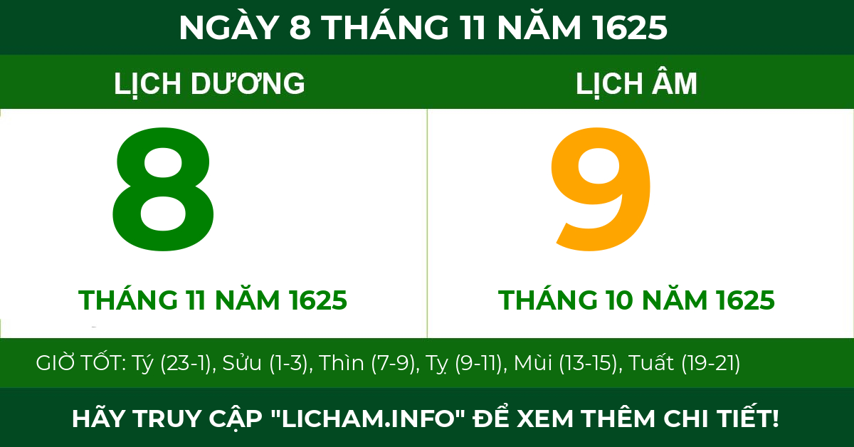 lịch âm ngày 8 tháng 11 năm 1625