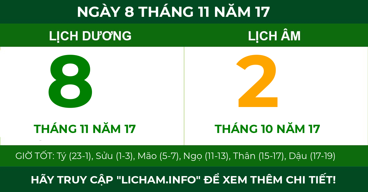 lịch âm ngày 8 tháng 11 năm 17
