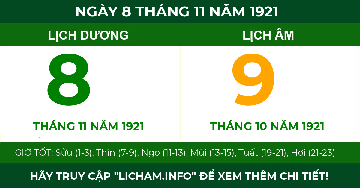 lịch âm ngày 8 tháng 11 năm 1921
