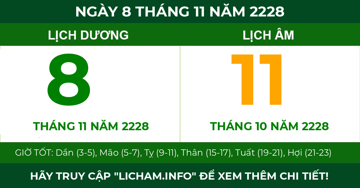 lịch âm ngày 8 tháng 11 năm 2228