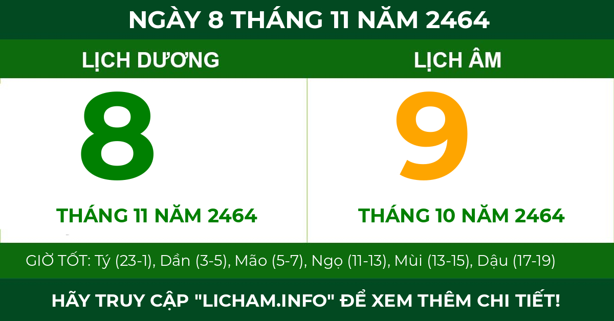 lịch âm ngày 8 tháng 11 năm 2464