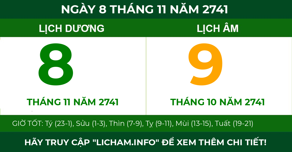 lịch âm ngày 8 tháng 11 năm 2741