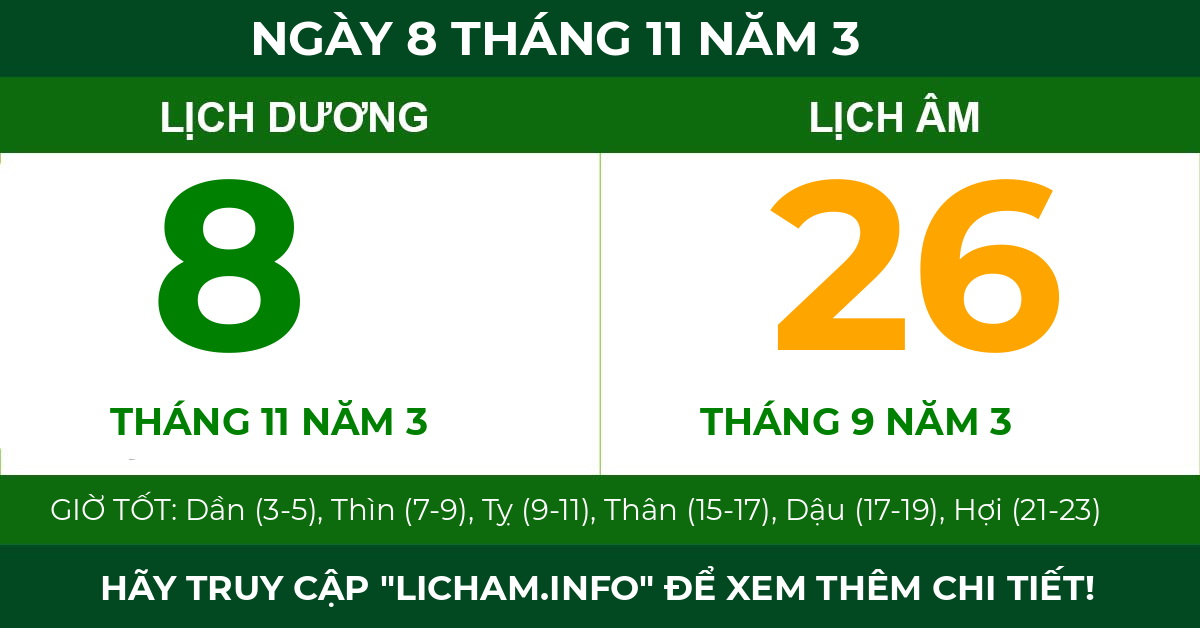 lịch âm ngày 8 tháng 11 năm 3