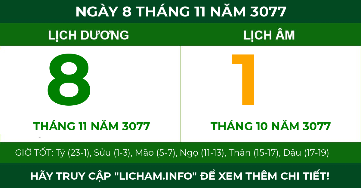 lịch âm ngày 8 tháng 11 năm 3077