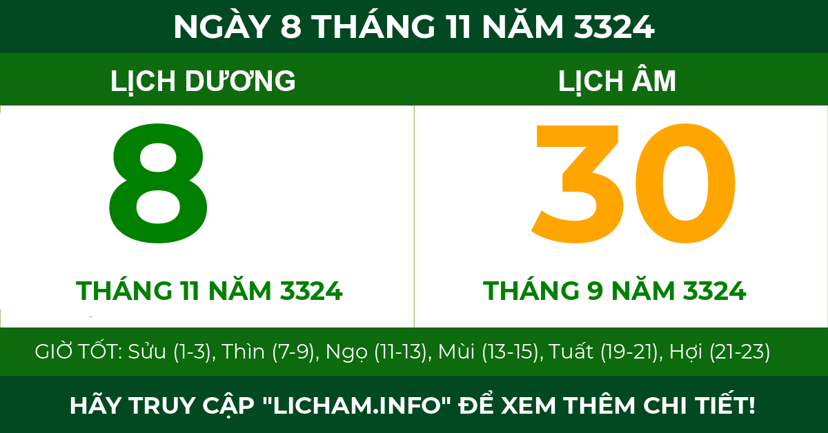 lịch âm ngày 8 tháng 11 năm 3324