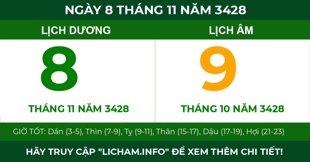 lịch âm ngày 8 tháng 11 năm 3428
