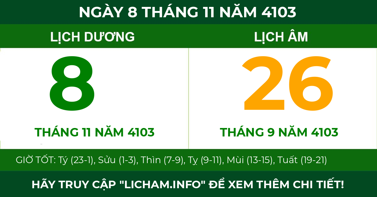 lịch âm ngày 8 tháng 11 năm 4103