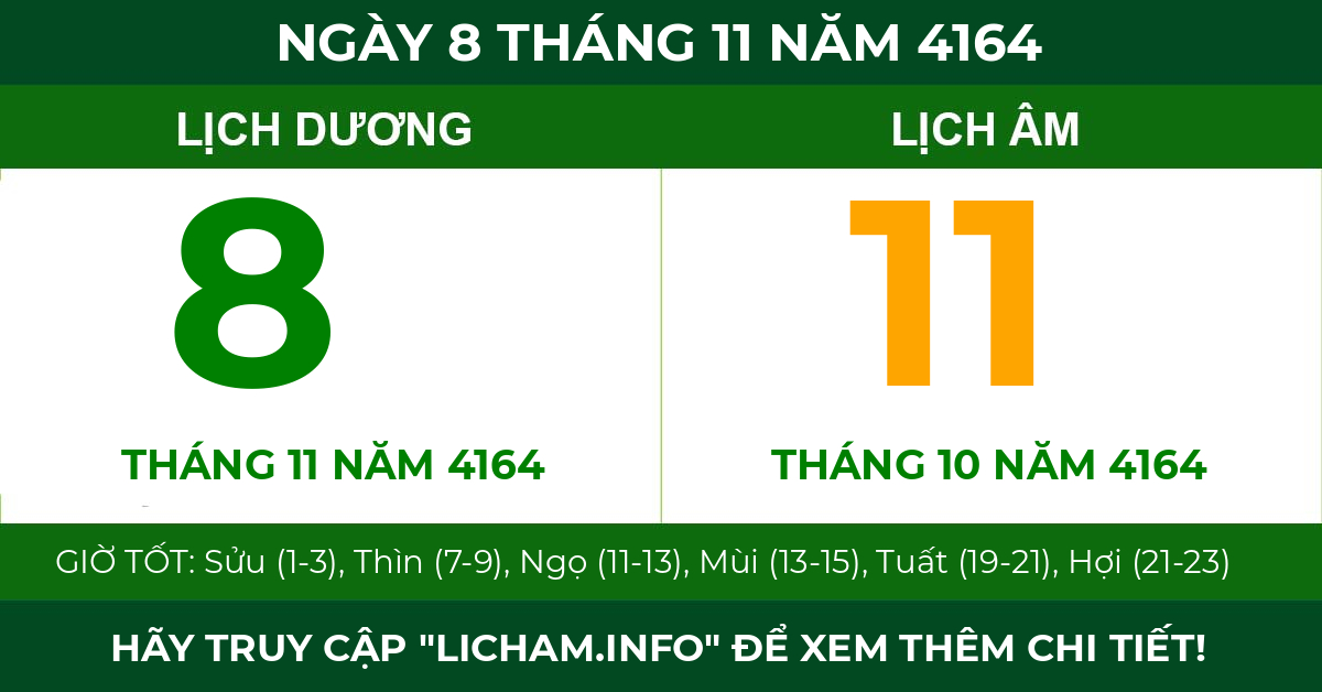 lịch âm ngày 8 tháng 11 năm 4164