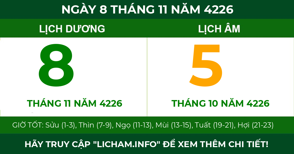 lịch âm ngày 8 tháng 11 năm 4226