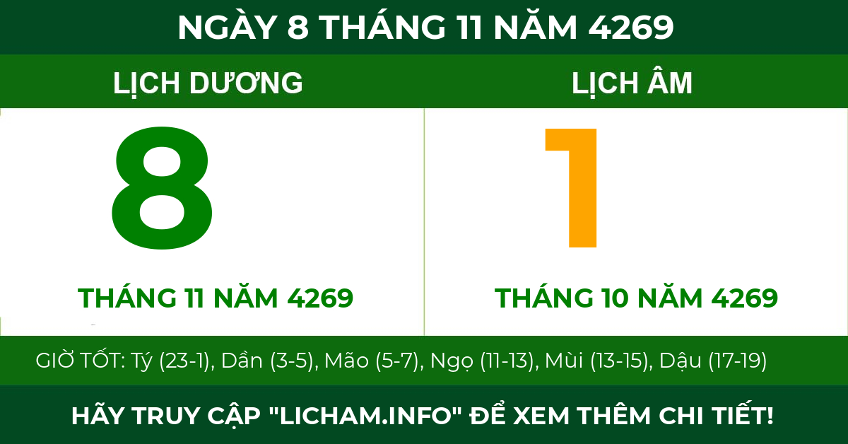 lịch âm ngày 8 tháng 11 năm 4269
