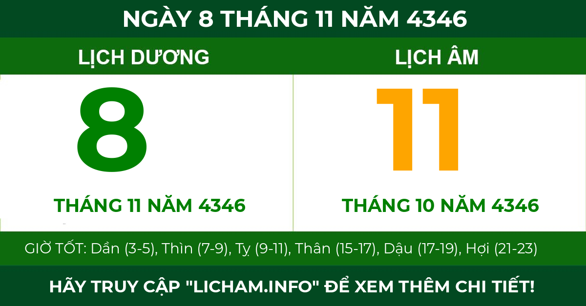 lịch âm ngày 8 tháng 11 năm 4346