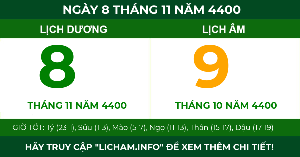 lịch âm ngày 8 tháng 11 năm 4400